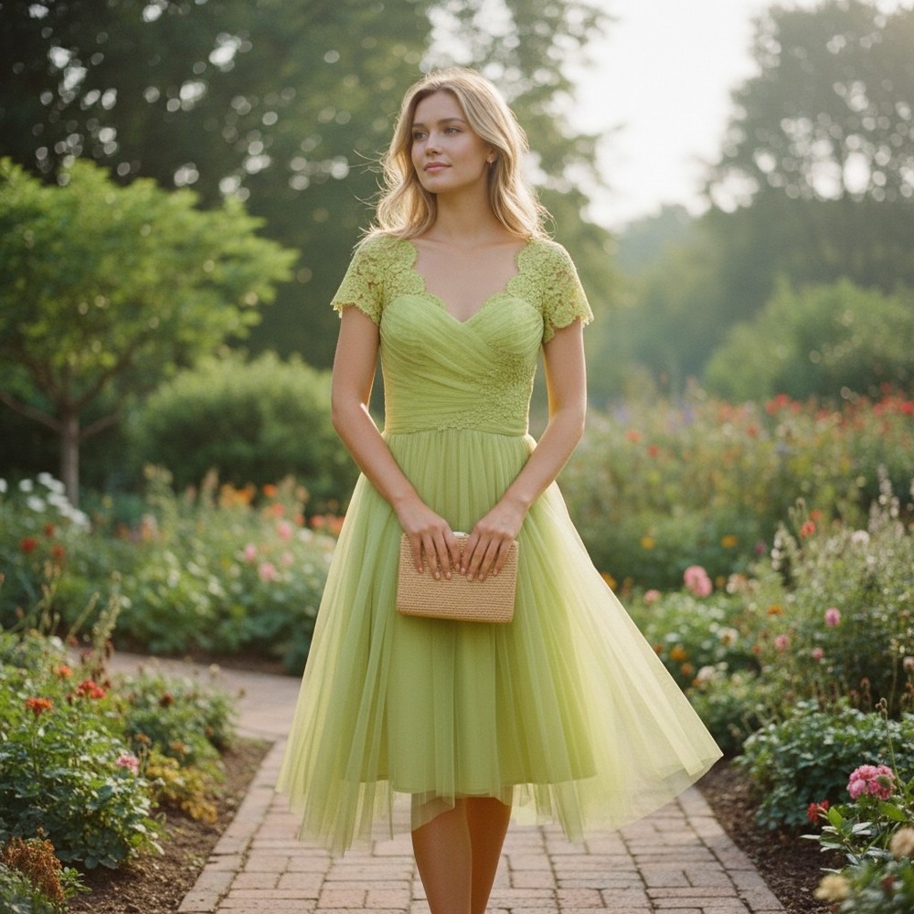 Alyce Jean De Lys Formal Gown Women 14 Yellow Green Lace Tulle Evening Dress